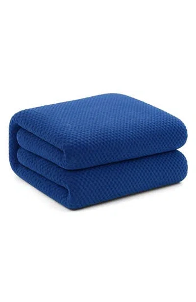 Luxury Home Textured Fleece Throw Blanket In Blue