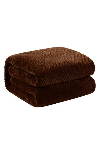 Luxury Home Textured Fleece Throw Blanket In Brown