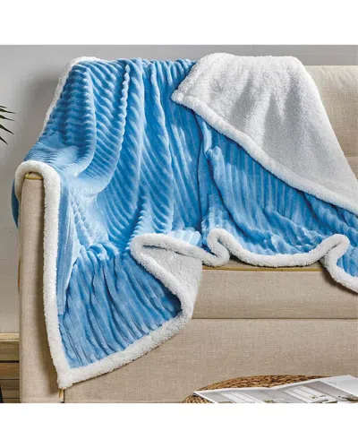 Luxury Home Textured Reversible Sherpa Plush Throw Blanket In Blue
