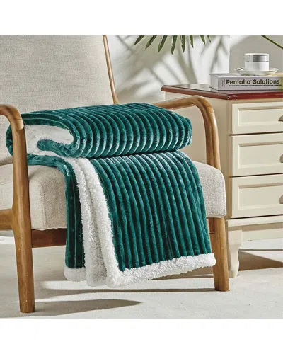 Luxury Home Textured Reversible Sherpa Plush Throw Blanket In Green
