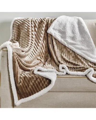Luxury Home Textured Reversible Sherpa Plush Throw Blanket In Neutral