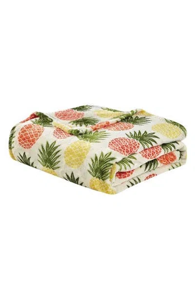 Luxury Home Tropical Pineapple Print Plush Throw Blanket In Yellow