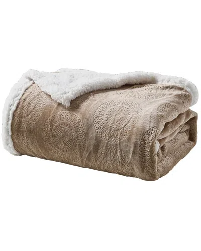 Luxury Home Ultra-soft Caesar Embossed Sherpa Throw Blanket In Brown