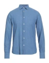 Luxury Man Shirt Blue Size M Linen, Cotton