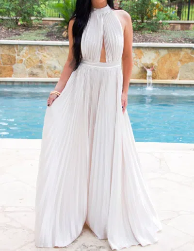 Luxxel Addicted To Love Pleated Halter Maxi Dress In Champagne In Neutral