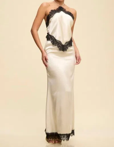 Luxxel Aria Halter Lace Maxi Dress In Champagne In White
