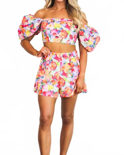 Luxxel Caliana Floral Off Shoulder Two Piece Set In Fuchsia Multi