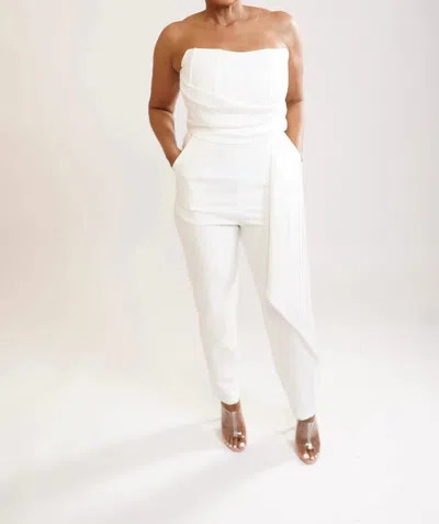 Luxxel Classy Draped Bustier Jumpsuit In White