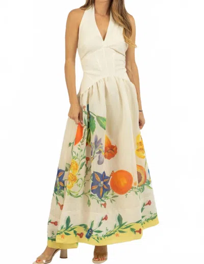 Luxxel Dahlia Halter Maxi Dress In Cream/multi
