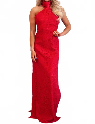 Luxxel Delilah Lace Halter Neck Maxi Dress In Red