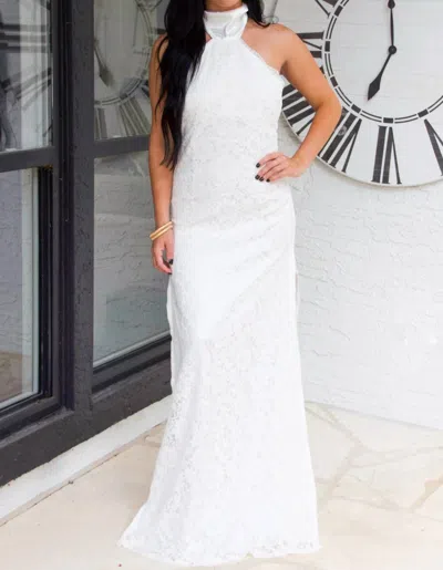 Luxxel Delilah Lace Halter Neck Maxi Dress In White