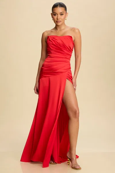 Luxxel Draped Satin Bustier Dress Red