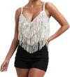 Luxxel Fringe Sequin Top In Nude Silver In Metallic
