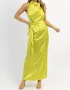 LUXXEL GOLDEN HOUR DRAPE MAXI DRESS IN LIME