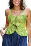 Luxxel Grace Pleated Top In Olive In Green