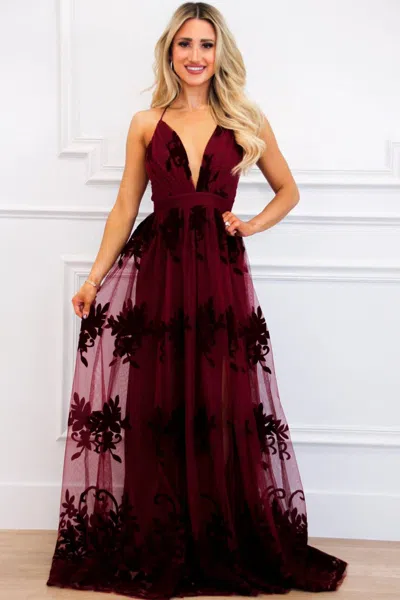Luxxel Here Comes The Bride Maxi Dress In Burgundy