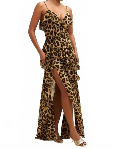 Luxxel Hits The Spot Ruffle Maxi Dress In Leopard In Blue