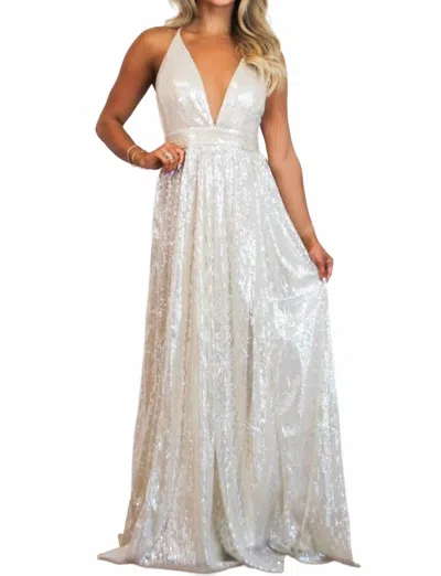 Luxxel Hollywood Glam Sequin Maxi Dress In Nude/silver Champagne In Multi