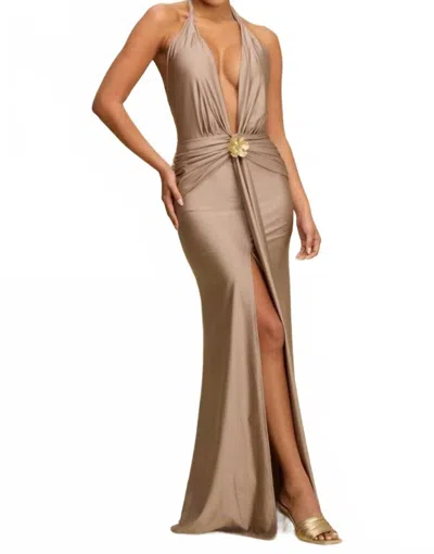 Luxxel Isabella Dress In Taupe In Neutral