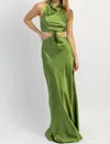 LUXXEL KATE BOW TIE MAXI DRESS IN OLIVE