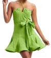 Luxxel Linen Flare Hem Dress In Lime In Green