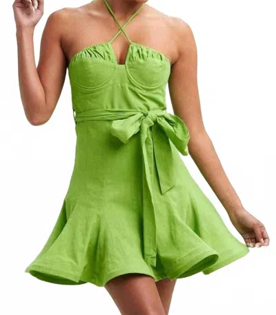 Luxxel Linen Flare Hem Dress In Lime In Green