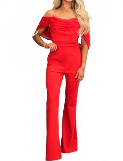 Luxxel Little Bit Of Love Off Shoulder Jumpsuit In Red