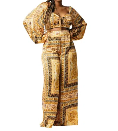 Luxxel Long Sleeve Pant Set In Gold Multi