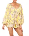 Luxxel Long Sleeve Romper In Yellow Multi In Yellow