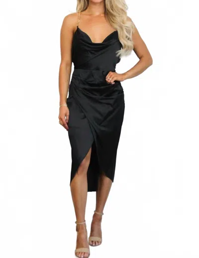 Luxxel Marina Satin Chain Strap Midi Dress In Black