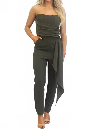 Luxxel Marina Strapless Jumpsuit In Dark Olive In Multi
