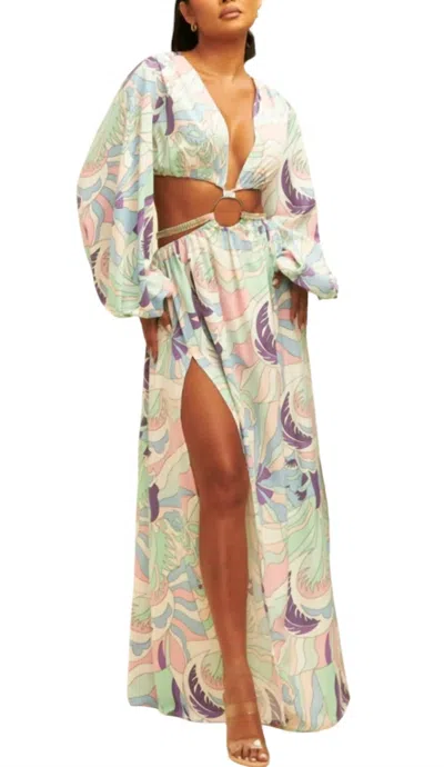 Luxxel Maxi Dress With Cutouts In Light Purple Multi