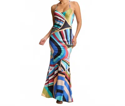 Luxxel Maxi Lace Up Dress In Blue Multi
