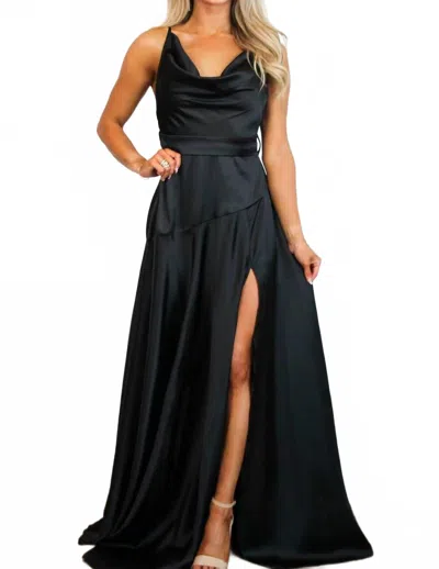 Luxxel Milani Cowl Neck Satin Maxi Dress In Black