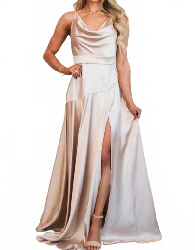 Luxxel Milani Cowl Neck Satin Maxi Dress In Champagne In Neutral