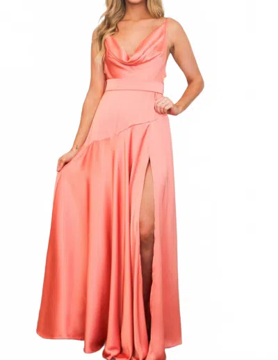 Luxxel Milani Cowl Neck Satin Maxi Dress In Coral In Pink