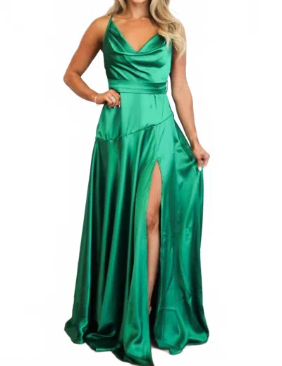 Luxxel Milani Cowl Neck Satin Maxi Dress In Green