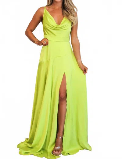 Luxxel Milani Cowl Neck Satin Maxi Dress In Lime In Green