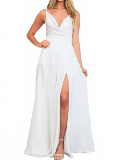 Luxxel Milani Cowl Neck Satin Maxi Dress In White