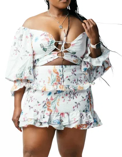 Luxxel Mini Dress With Cutout In White Multi