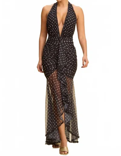 Luxxel Mornings In Monaco Polka Dot Maxi Dress In Black/white