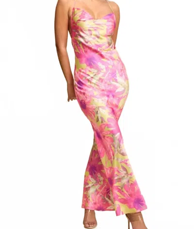 Luxxel Open Back Floral Maxi Dress In Fuchsia In Multi