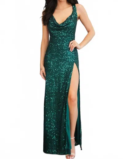 Luxxel Party Glam Cowl Neck Sequin Maxi Dress In Hunter Green
