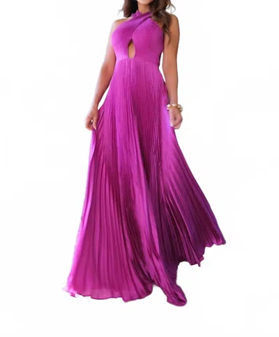 Luxxel Polly Pleated Cross Over Dress In Magenta In Purple