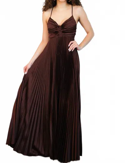 Luxxel Pretty In Pleats Maxi Dress In Chocolate In Brown
