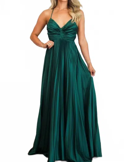 Luxxel Pretty In Pleats Maxi Dress In Hunter Green