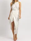 LUXXEL SATIN ONE SHOULDER WRAP DRESS IN IVORY