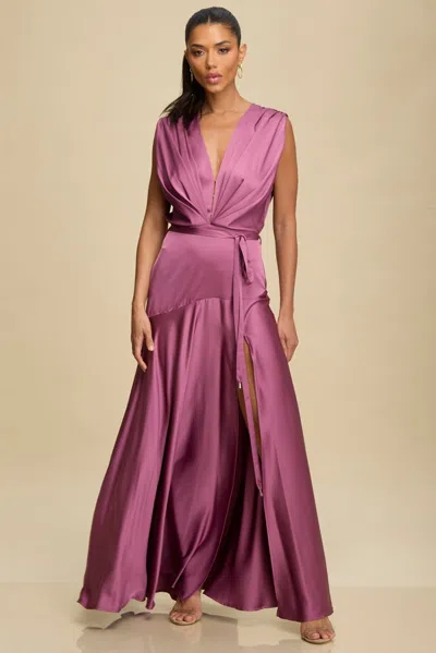 Luxxel Satin Pleated Gown Dusty Orchid In Purple