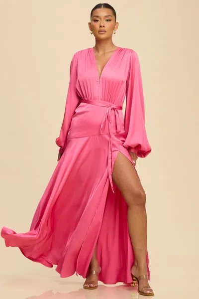 Luxxel Satin Ultra Maxi Gown Fuchsia In Pink