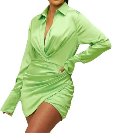 Luxxel Satin Wrap Dress In Neon Lime In Green